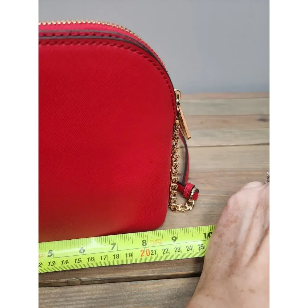 Michael Kors Cindy Crossbody Bag Red Saffiano Leather Chain Strap Small Purse
